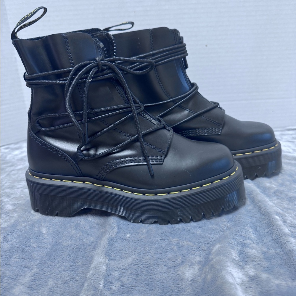 Dr. Martens Black Platform Combat Boots with Yellow Accents